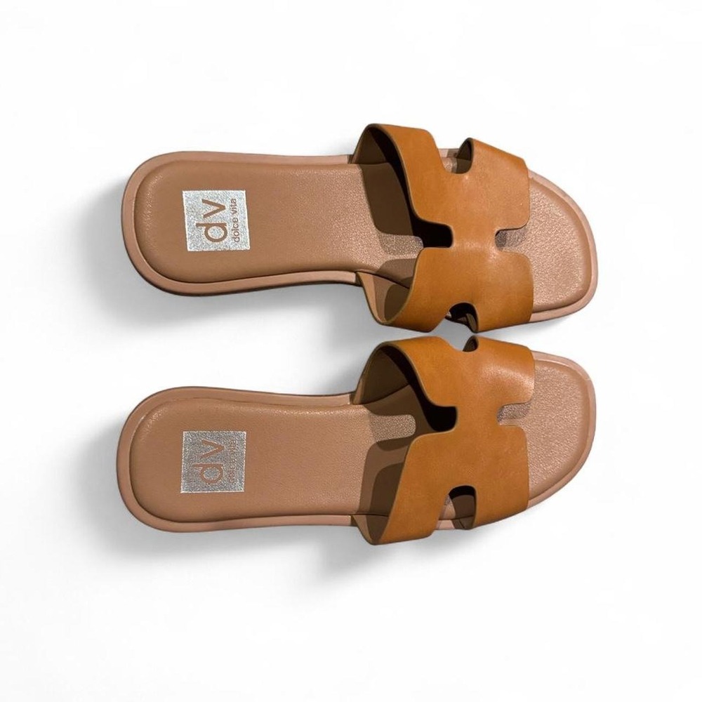 DV Dolce Vita Tan Leather Slide Sandals